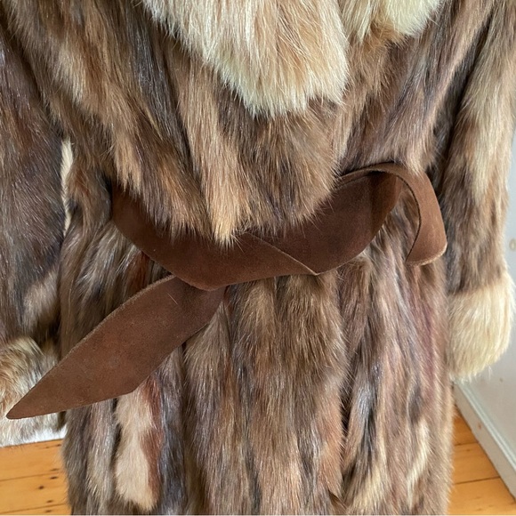 Vintage Mink Jacket Coat with Suede Tie Front Brown with Blond Collar & Cuffs - Picture 6 of 14